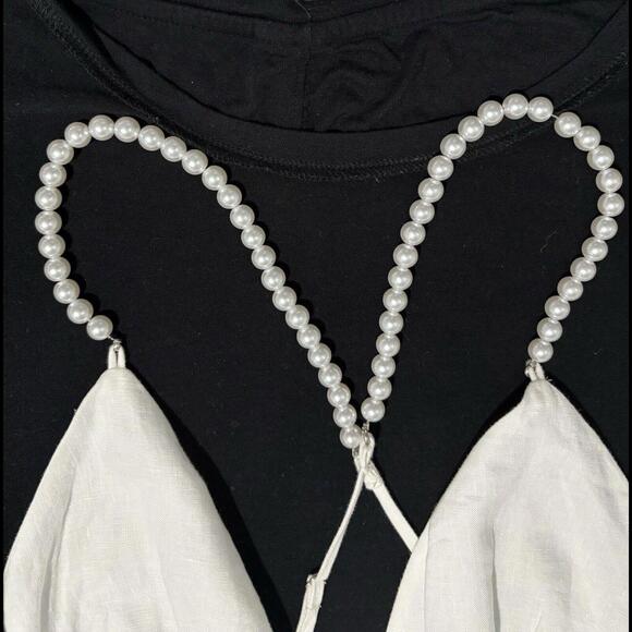 NYC White 100% Linen Pearl Straps Top Size Lining XS Cami NWT - Picture 2 of 9